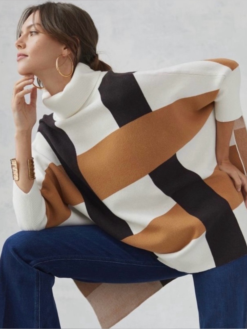 Anthropologie Mod Turtleneck Knit Sweater Poncho